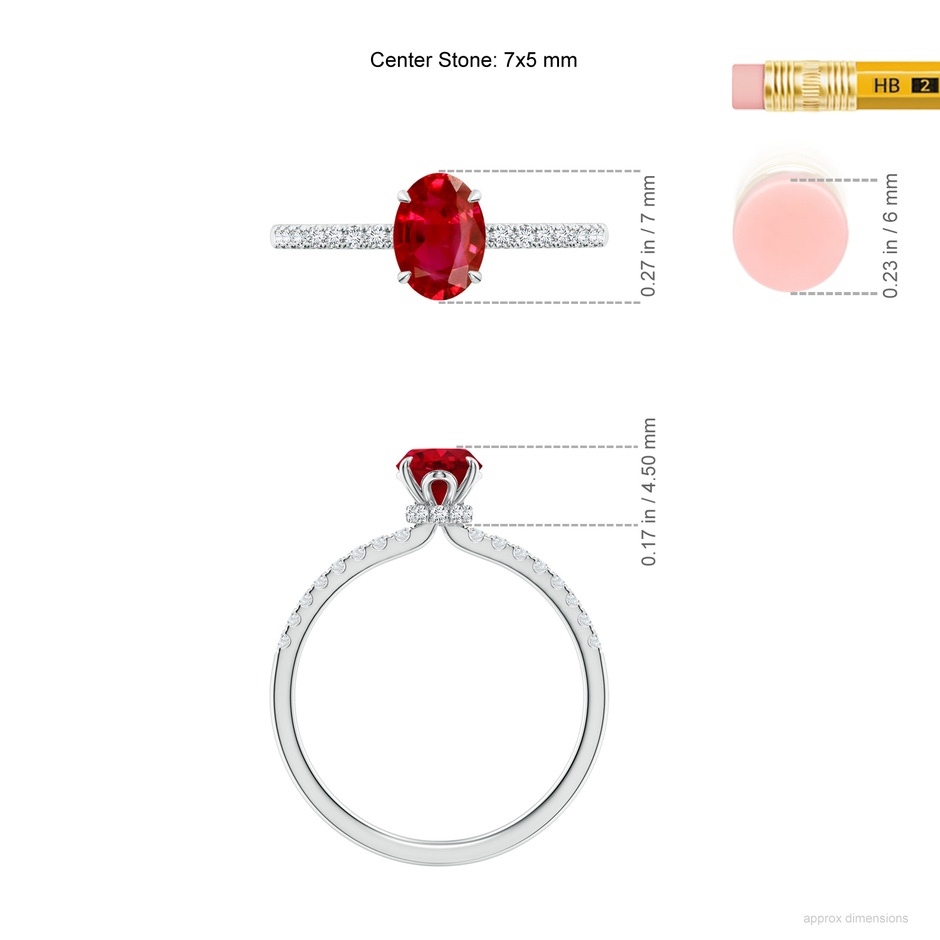 7x5mm AAA Oval Ruby Hidden Halo Engagement Ring in P950 Platinum ruler