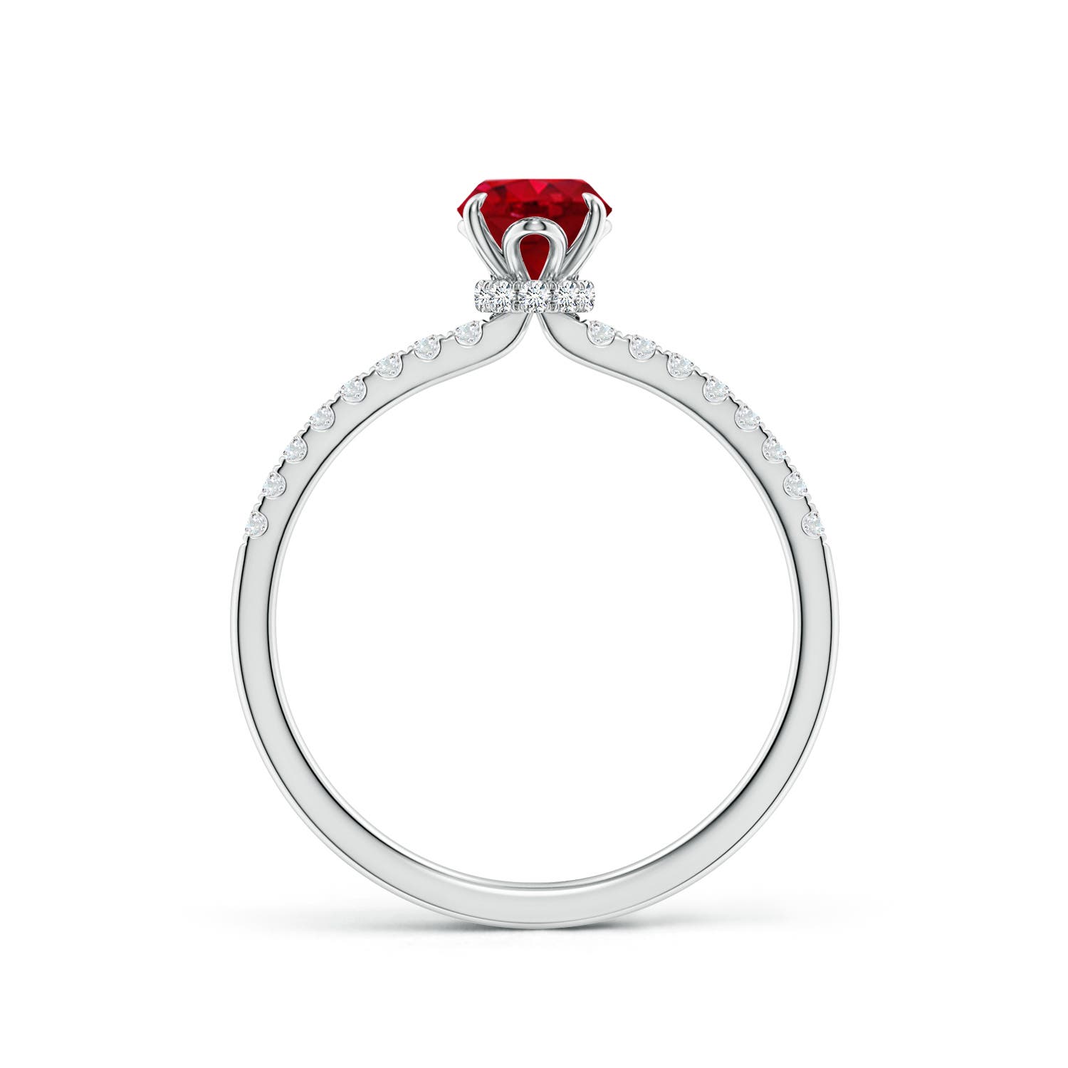 7x5mm AAA Oval Ruby Hidden Halo Engagement Ring in White Gold - side 2
