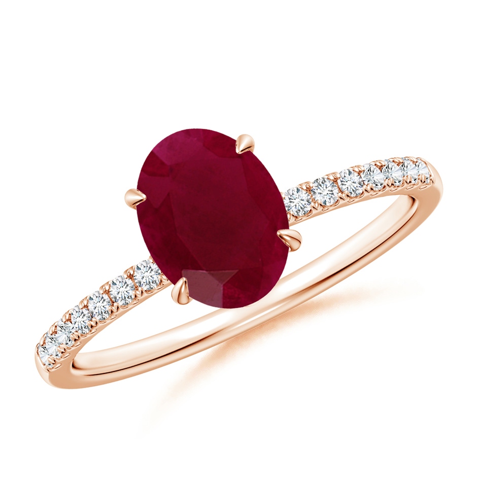 8x6mm A Oval Ruby Hidden Halo Engagement Ring in Rose Gold 