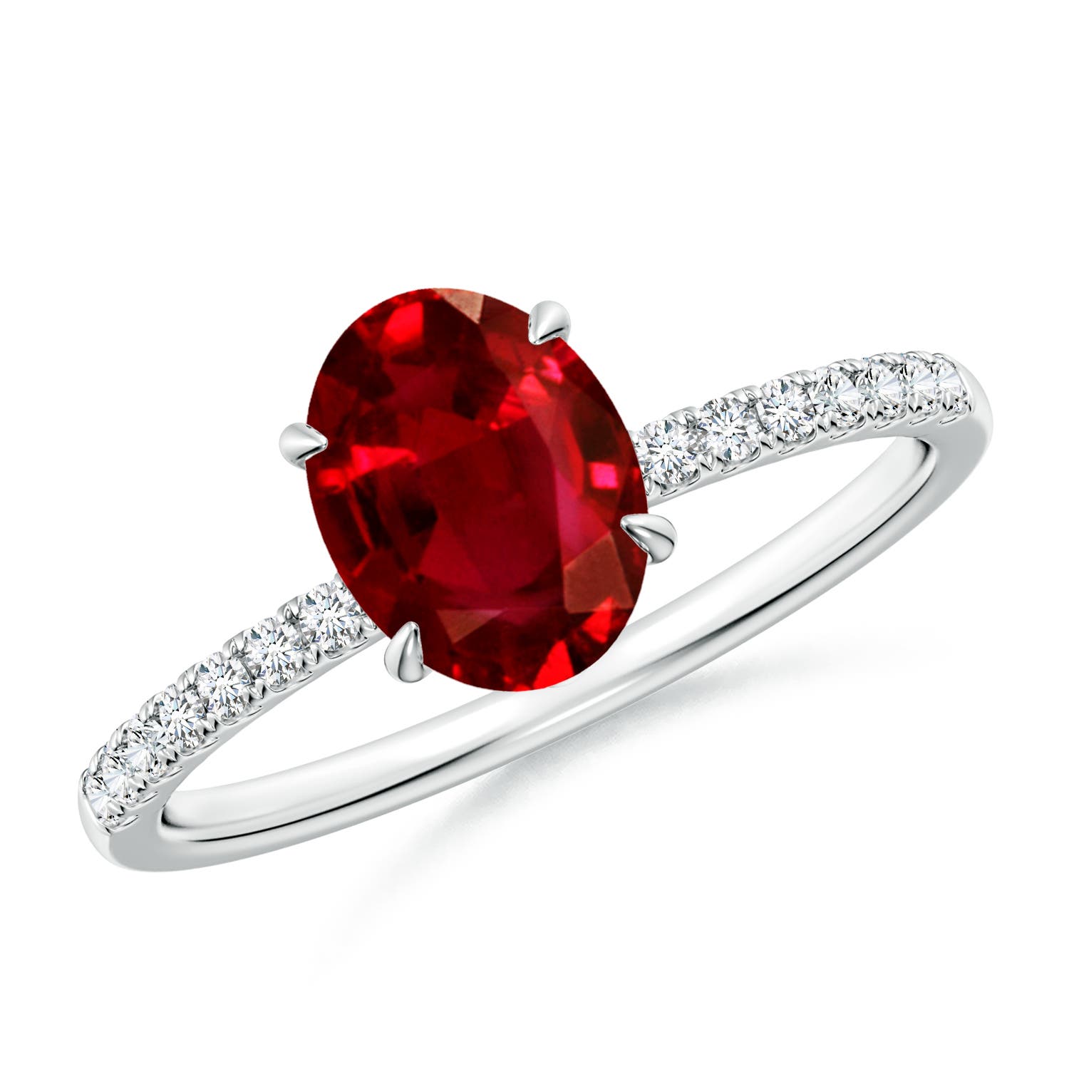8x6mm AAAA Oval Ruby Hidden Halo Engagement Ring in White Gold