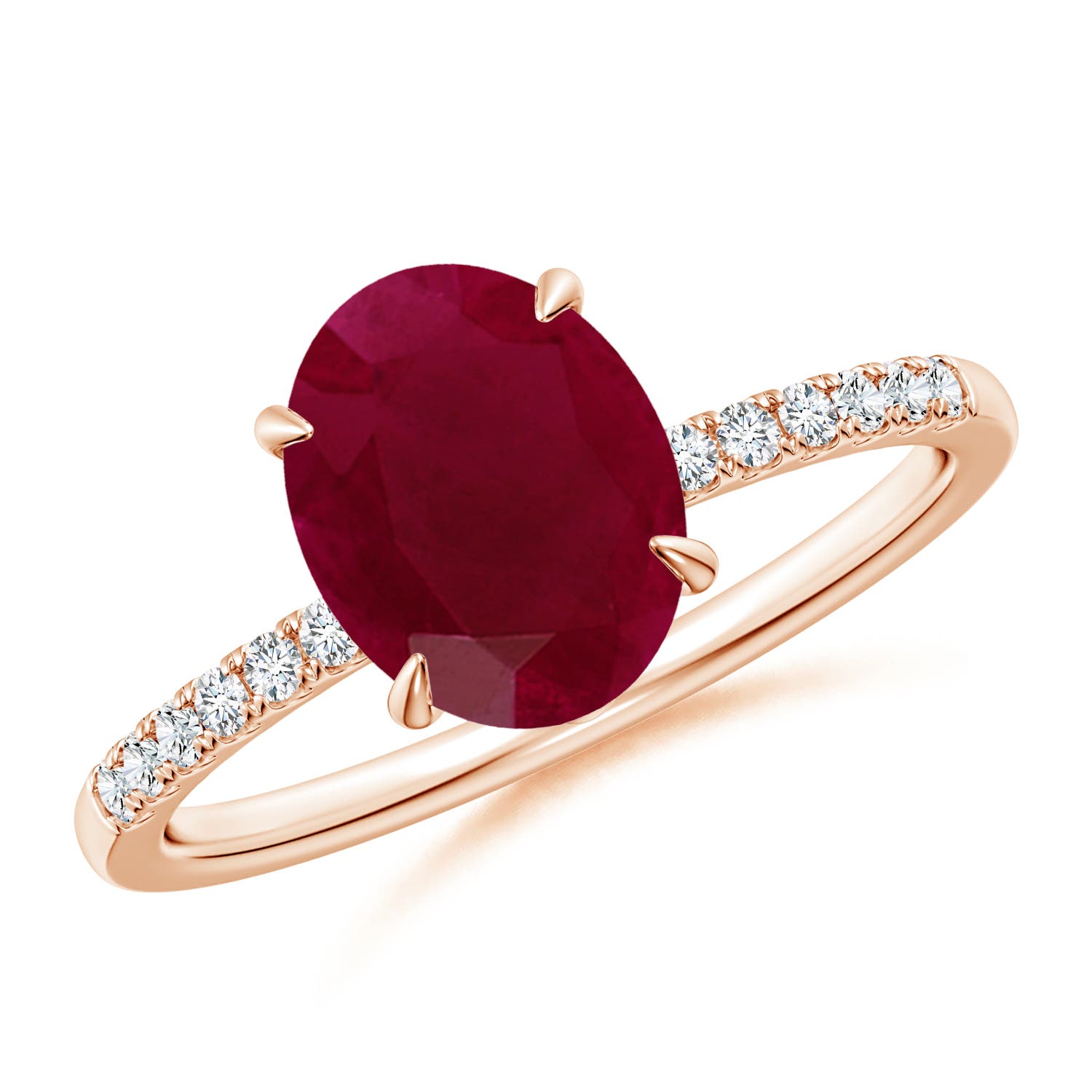 9x7mm A Oval Ruby Hidden Halo Engagement Ring in Rose Gold