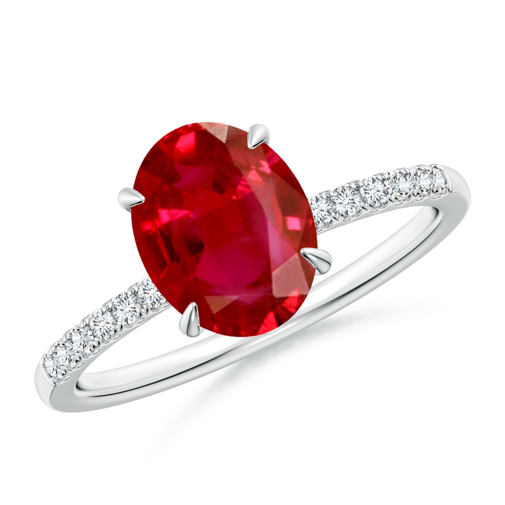9x7mm AAA Oval Ruby Hidden Halo Engagement Ring in White Gold
