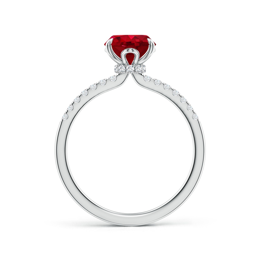 9x7mm AAA Oval Ruby Hidden Halo Engagement Ring in White Gold - side 199