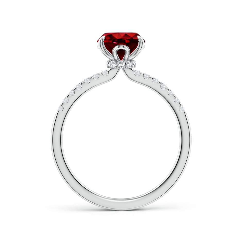 9x7mm AAAA Oval Ruby Hidden Halo Engagement Ring in 18K White Gold side 199