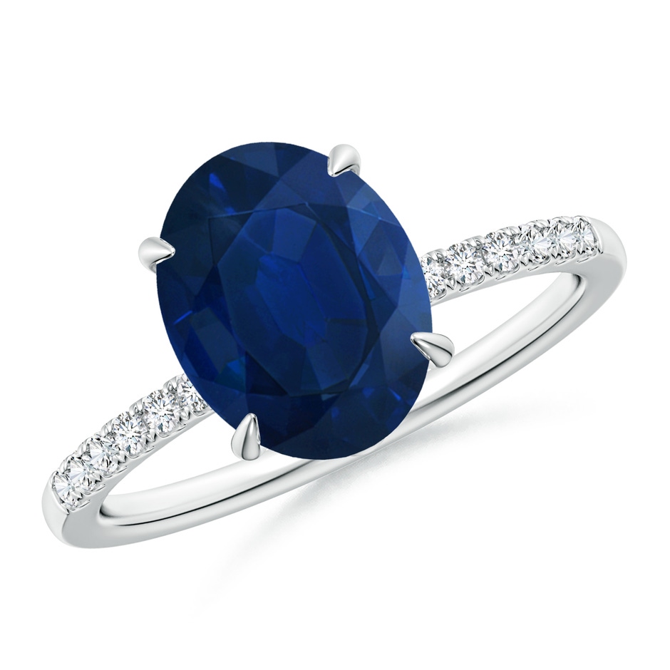 10x8mm AA Oval Blue Sapphire Hidden Halo Engagement Ring in White Gold 