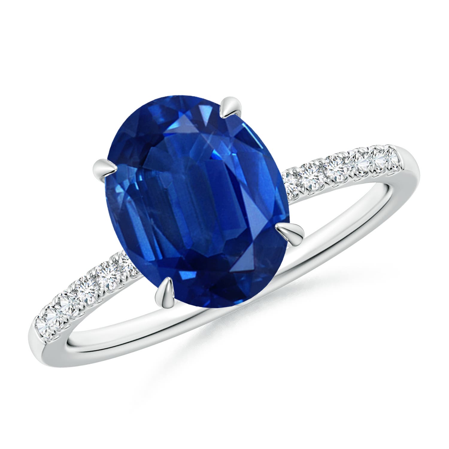 10x8mm AAA Oval Blue Sapphire Hidden Halo Engagement Ring in White Gold