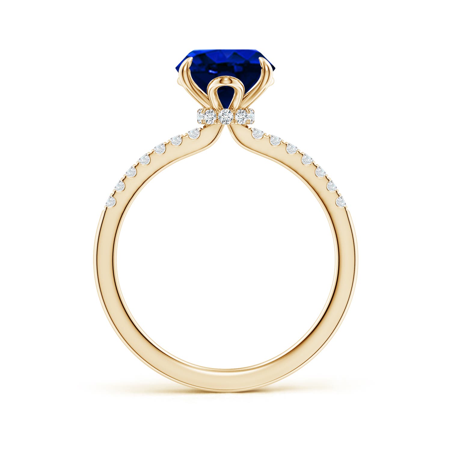 10x8mm AAAA Oval Blue Sapphire Hidden Halo Engagement Ring in 18K Yellow Gold