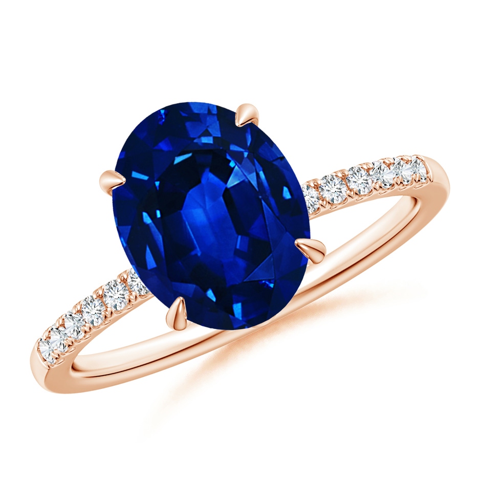 10x8mm AAAA Oval Blue Sapphire Hidden Halo Engagement Ring in Rose Gold 