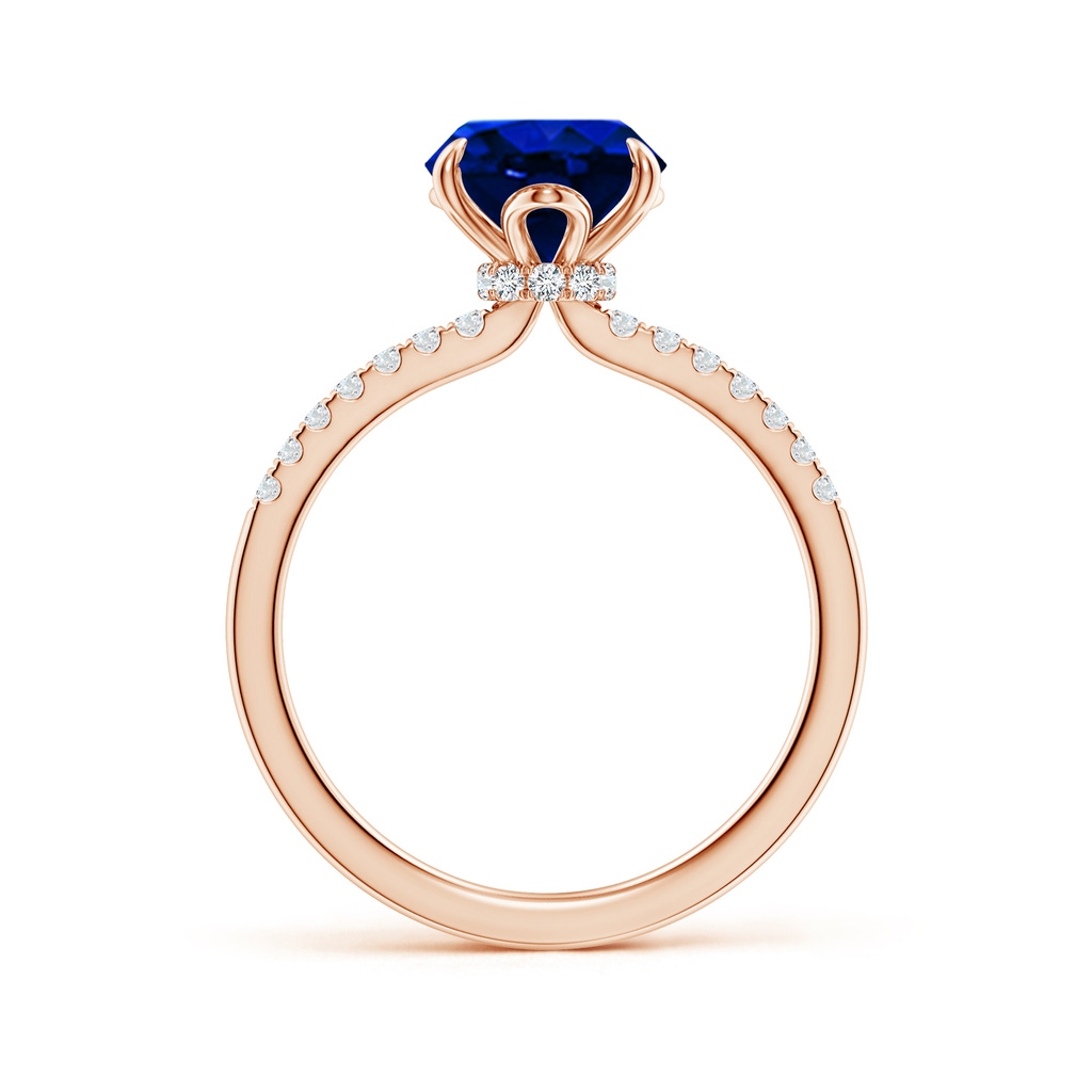 10x8mm Lab-Grown Oval Blue Sapphire Hidden Halo Engagement Ring in Rose Gold - side 199