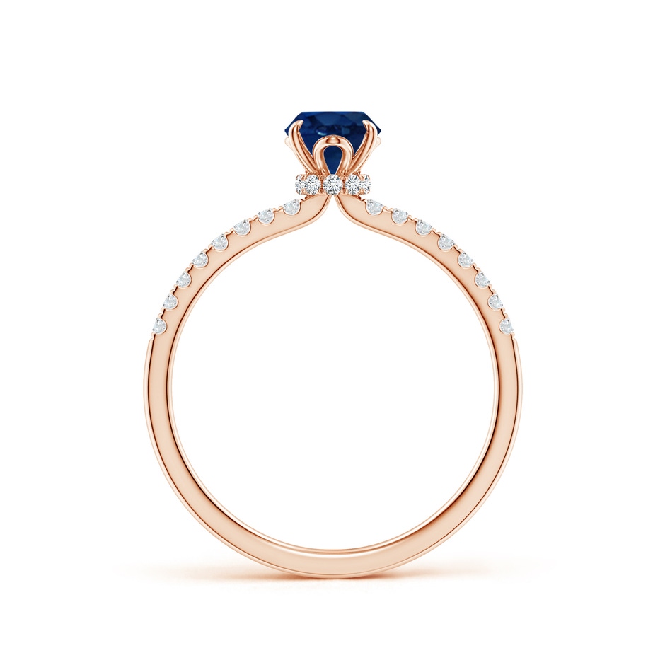 7x5mm AA Oval Blue Sapphire Hidden Halo Engagement Ring in Rose Gold side 199