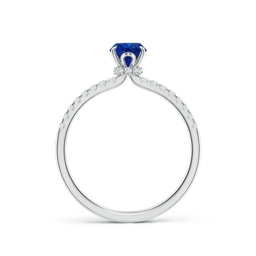 7x5mm AAA Oval Blue Sapphire Hidden Halo Engagement Ring in P950 Platinum - side 2