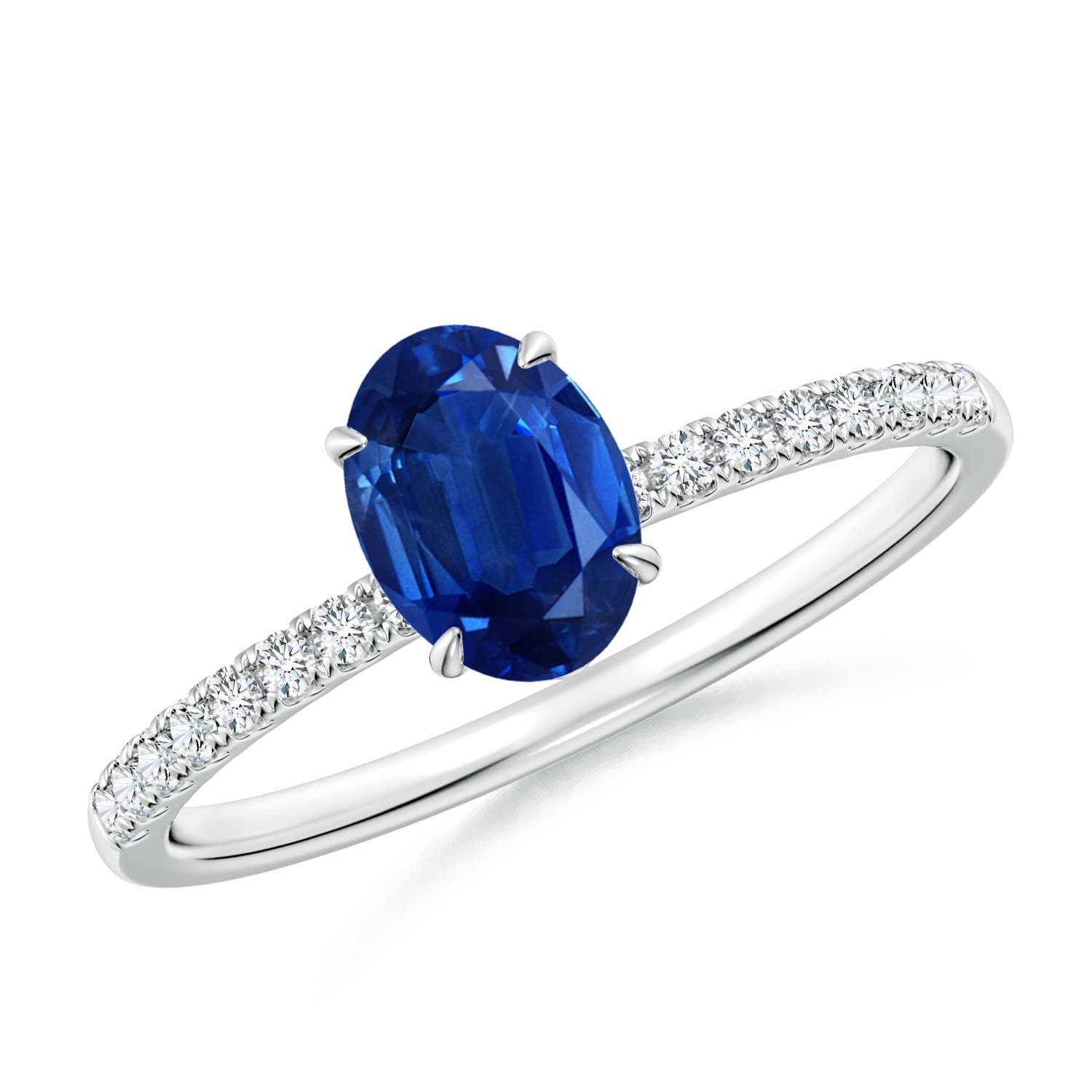 7x5mm AAA Oval Blue Sapphire Hidden Halo Engagement Ring in White Gold