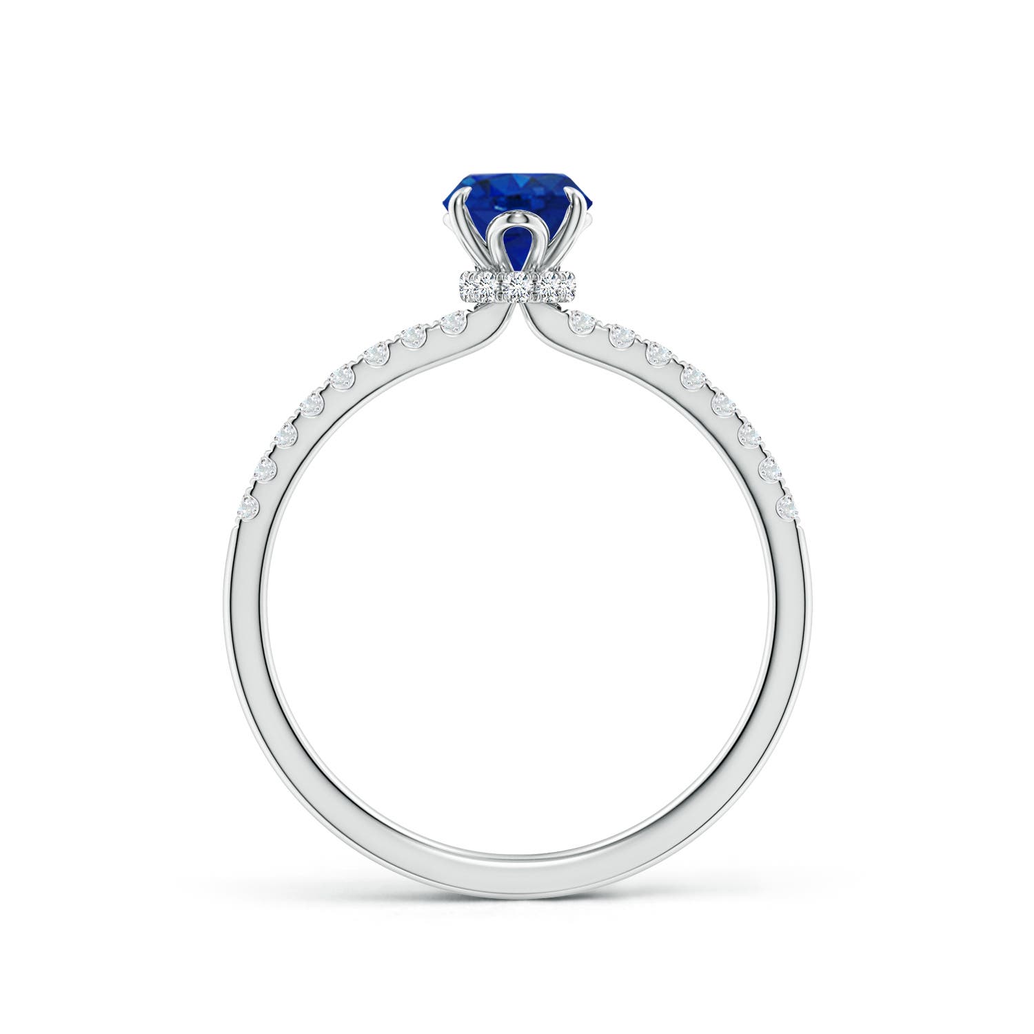 7x5mm AAA Oval Blue Sapphire Hidden Halo Engagement Ring in White Gold