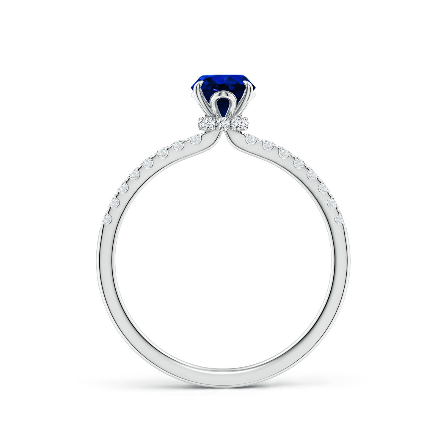 7x5mm AAAA Oval Blue Sapphire Hidden Halo Engagement Ring in 18K White Gold