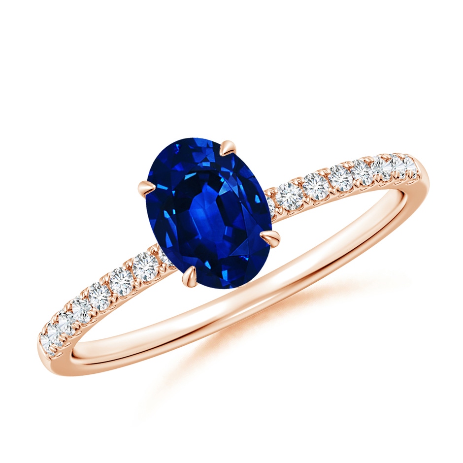 7x5mm AAAA Oval Blue Sapphire Hidden Halo Engagement Ring in Rose Gold 