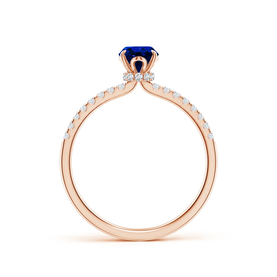 7x5mm AAAA Oval Blue Sapphire Hidden Halo Engagement Ring in Rose Gold side 199