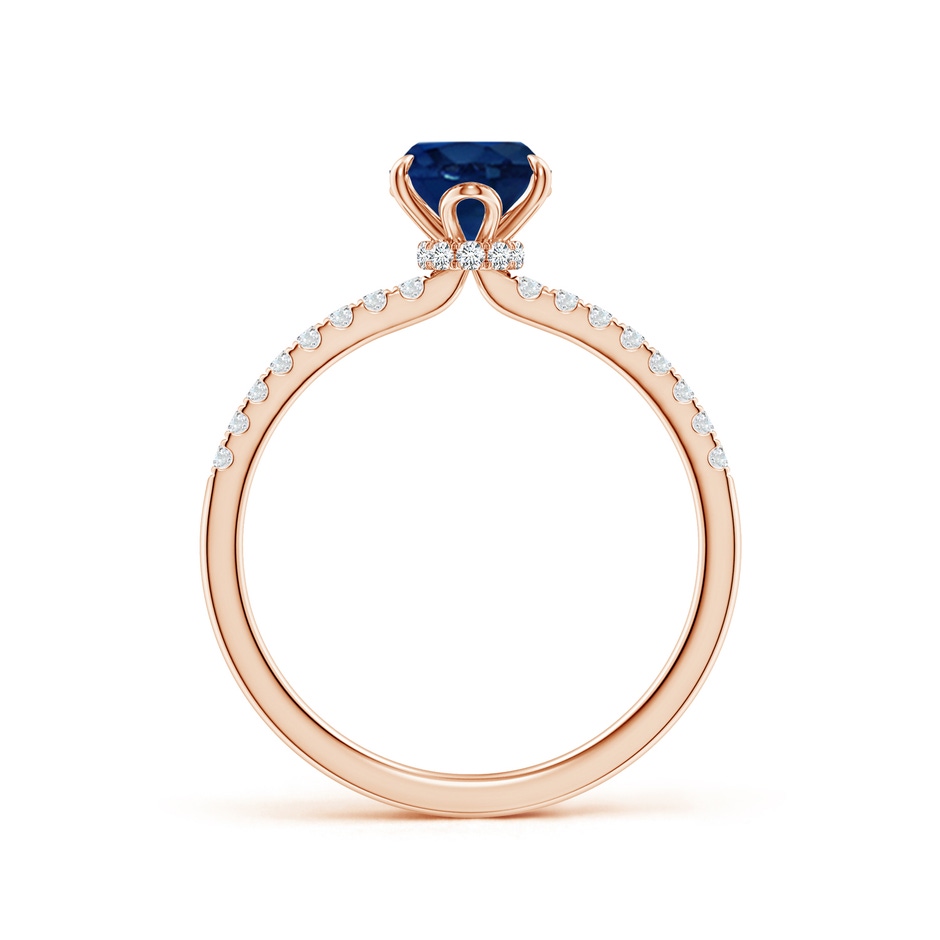 8x6mm AA Oval Blue Sapphire Hidden Halo Engagement Ring in Rose Gold side 199