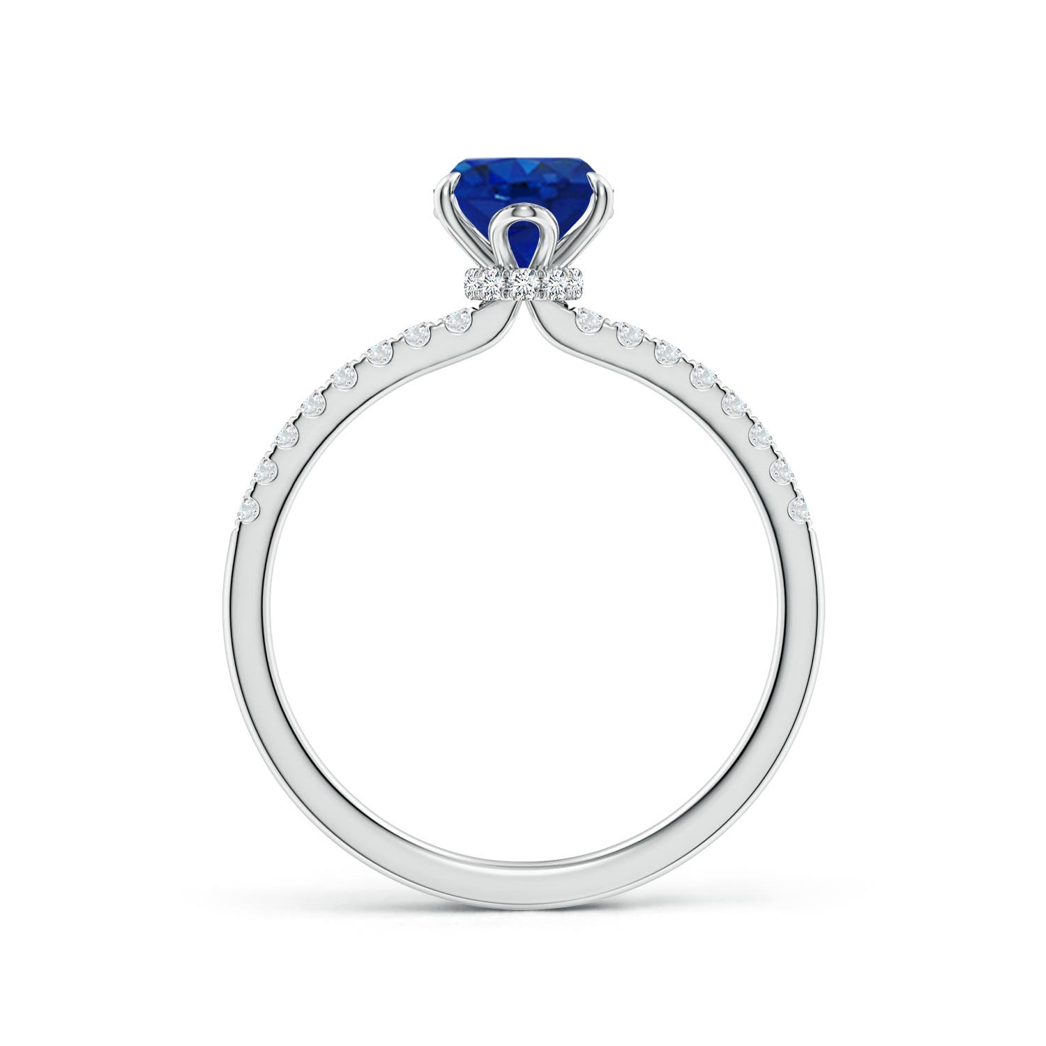 8x6mm AAA Oval Blue Sapphire Hidden Halo Engagement Ring in White Gold