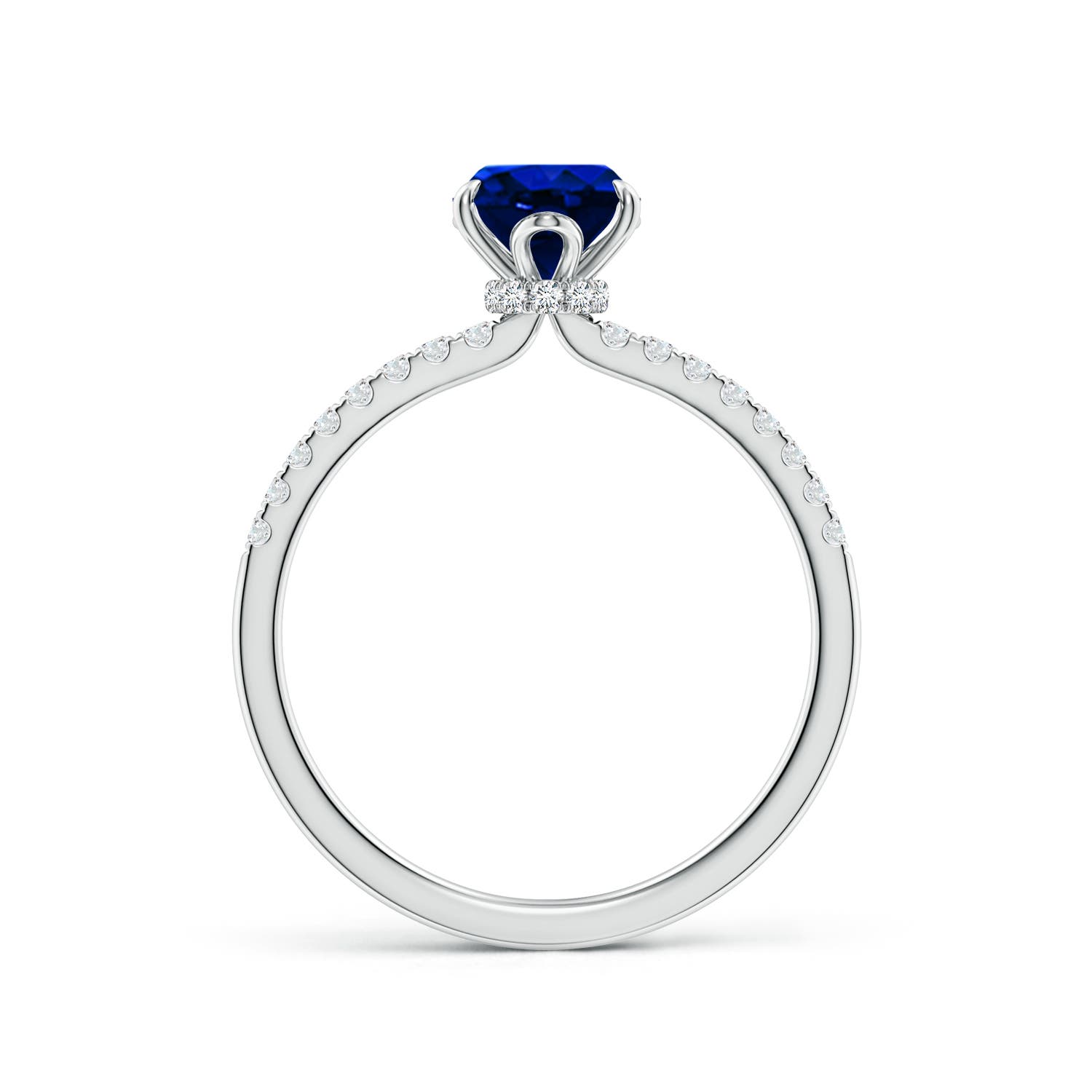 8x6mm AAAA Oval Blue Sapphire Hidden Halo Engagement Ring in 18K White Gold