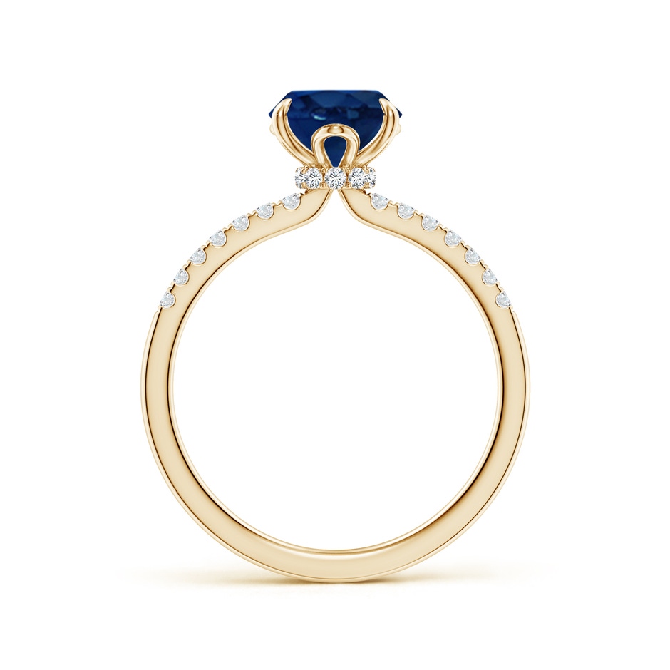 9x7mm AA Oval Blue Sapphire Hidden Halo Engagement Ring in Yellow Gold side 199