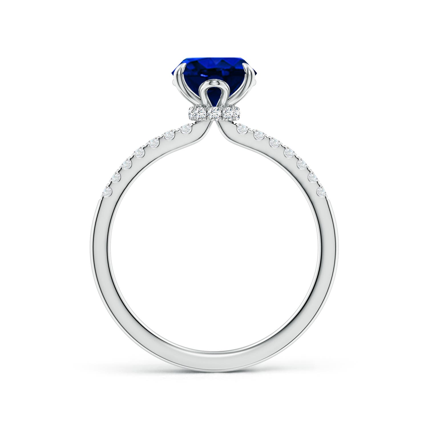 9x7mm AAAA Oval Blue Sapphire Hidden Halo Engagement Ring in 18K White Gold