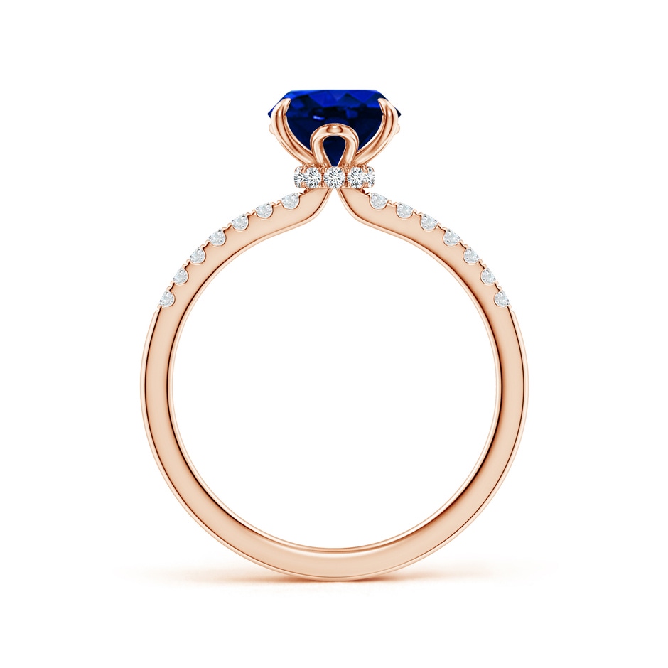 9x7mm AAAA Oval Blue Sapphire Hidden Halo Engagement Ring in Rose Gold side 199
