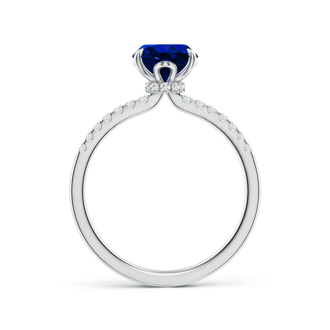 9x7mm AAAA Oval Blue Sapphire Hidden Halo Engagement Ring in White Gold - side 2