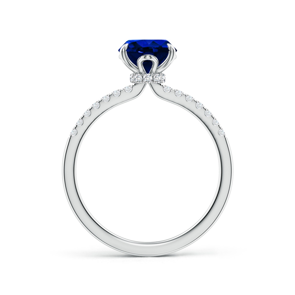 9x7mm Lab-Grown Oval Blue Sapphire Hidden Halo Engagement Ring in White Gold - side 199