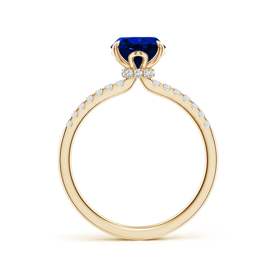 9x7mm AAAA Oval Blue Sapphire Hidden Halo Engagement Ring in Yellow Gold side 199