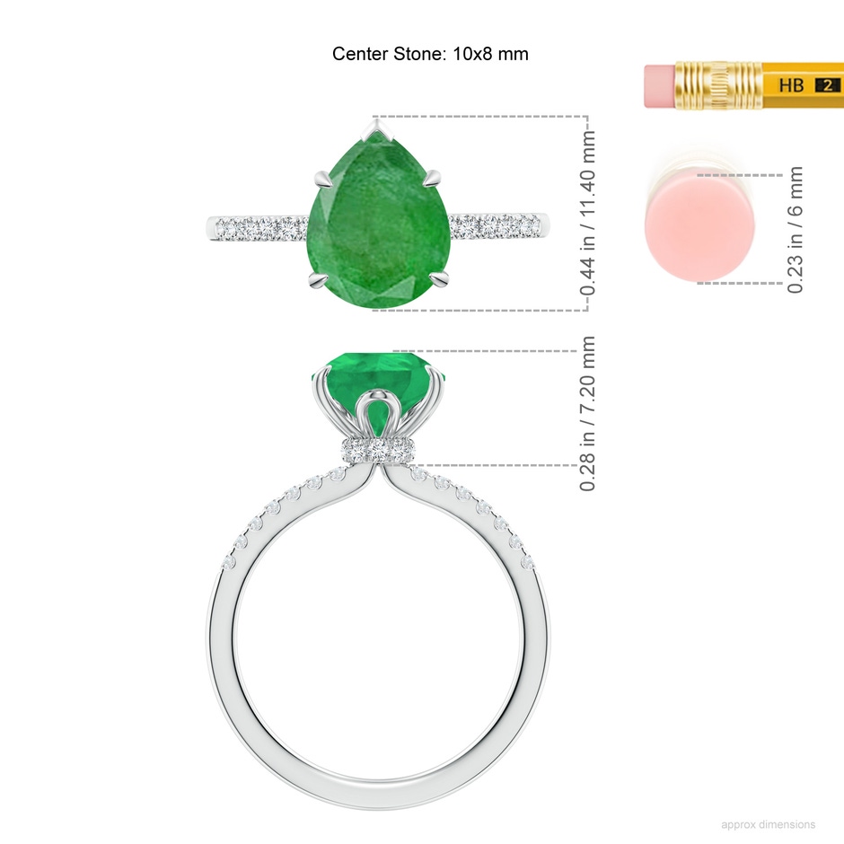 10x8mm A Pear-Shaped Emerald Hidden Halo Engagement Ring in White Gold ruler