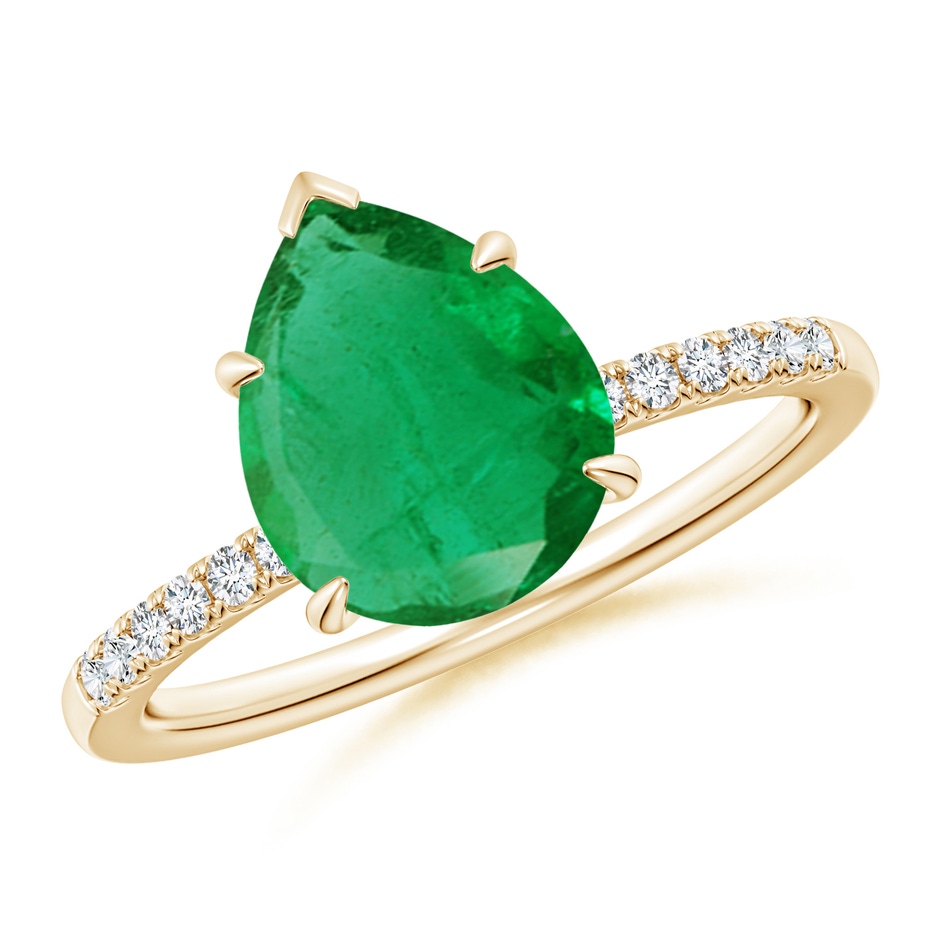 10x8mm AA Pear-Shaped Emerald Hidden Halo Engagement Ring in Yellow Gold 