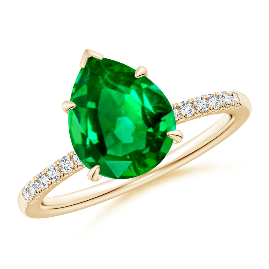 10x8mm AAAA Pear-Shaped Emerald Hidden Halo Engagement Ring in Yellow Gold 