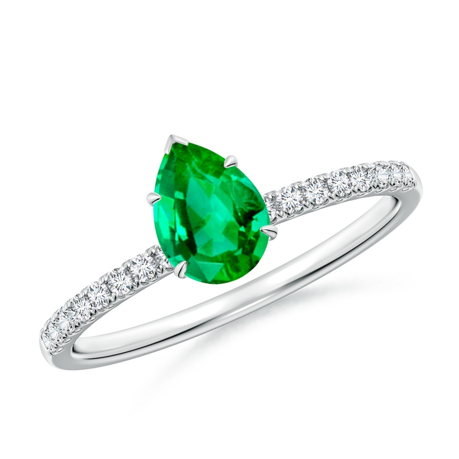 7x5mm AAA Pear-Shaped Emerald Hidden Halo Engagement Ring in 18K White Gold 