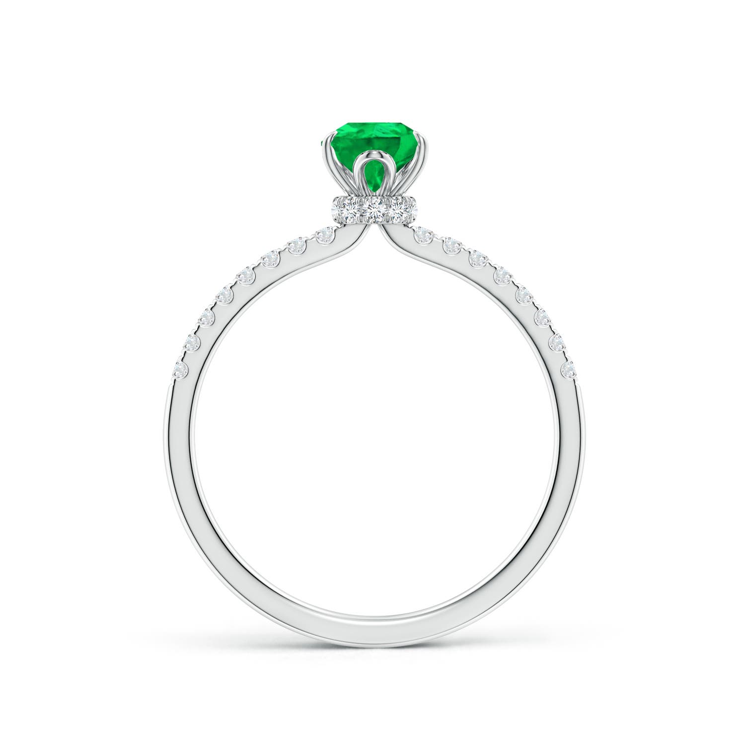 7x5mm AAA Pear-Shaped Emerald Hidden Halo Engagement Ring in 18K White Gold - side 2