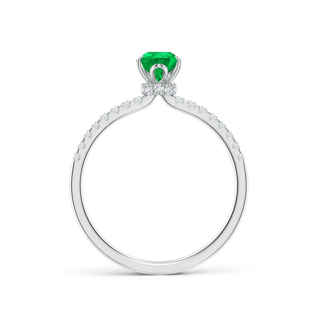 7x5mm AAA Pear-Shaped Emerald Hidden Halo Engagement Ring in 18K White Gold - side 2