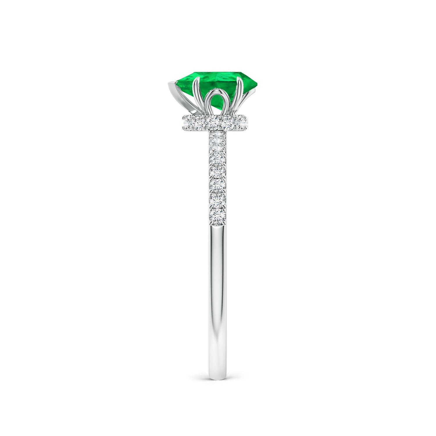 7x5mm AAA Pear-Shaped Emerald Hidden Halo Engagement Ring in 18K White Gold - side 3