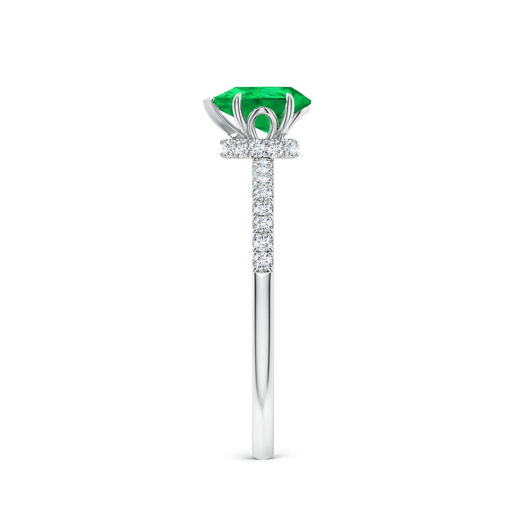 7x5mm AAA Pear-Shaped Emerald Hidden Halo Engagement Ring in 18K White Gold - side 3