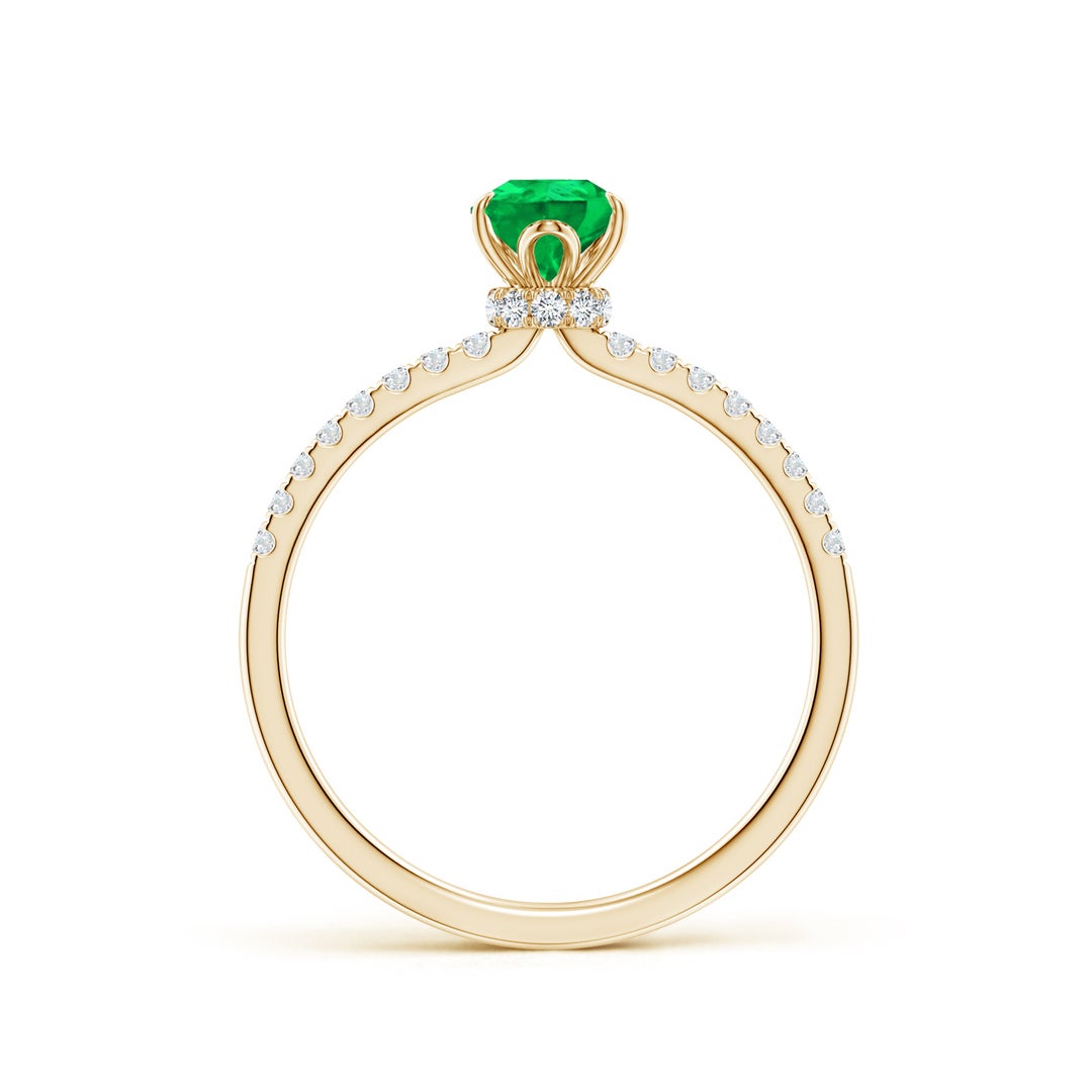7x5mm AAA Pear-Shaped Emerald Hidden Halo Engagement Ring in 18K Yellow Gold - side 2