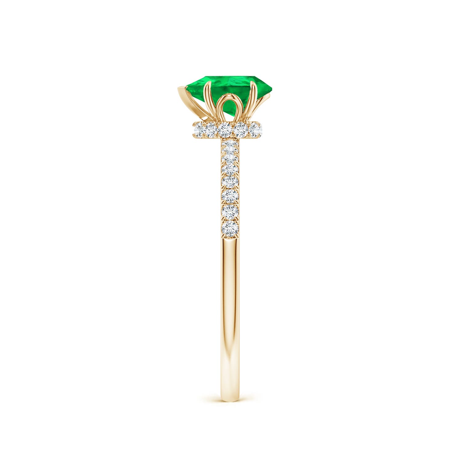 7x5mm AAA Pear-Shaped Emerald Hidden Halo Engagement Ring in 18K Yellow Gold - side 3