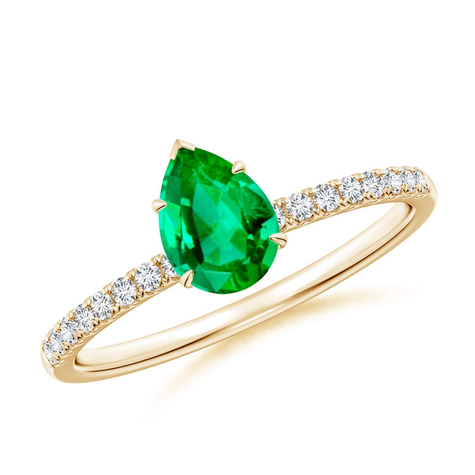 7x5mm AAA Pear-Shaped Emerald Hidden Halo Engagement Ring in Yellow Gold 