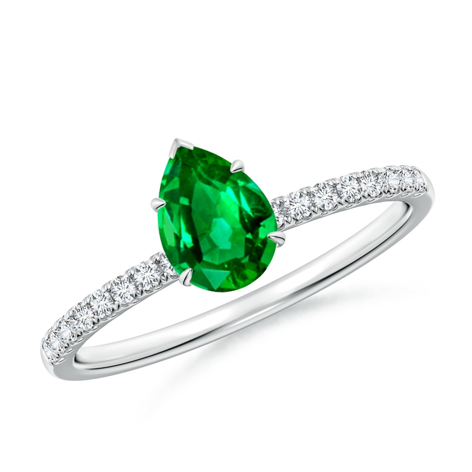 7x5mm AAAA Pear-Shaped Emerald Hidden Halo Engagement Ring in White Gold 