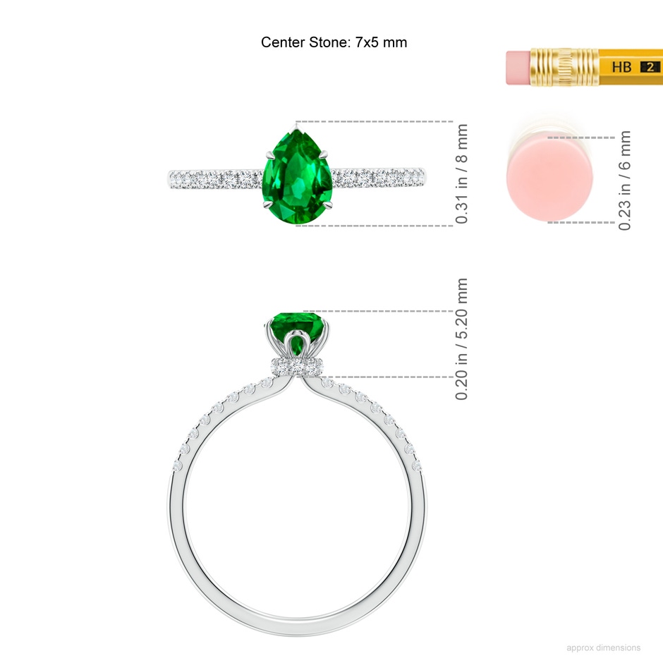 7x5mm AAAA Pear-Shaped Emerald Hidden Halo Engagement Ring in White Gold ruler