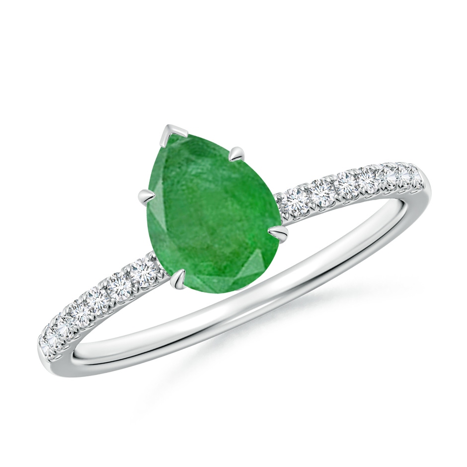 8x6mm A Pear-Shaped Emerald Hidden Halo Engagement Ring in White Gold 