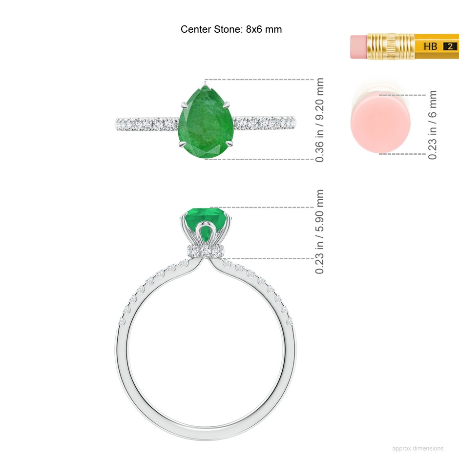 8x6mm A Pear-Shaped Emerald Hidden Halo Engagement Ring in White Gold ruler