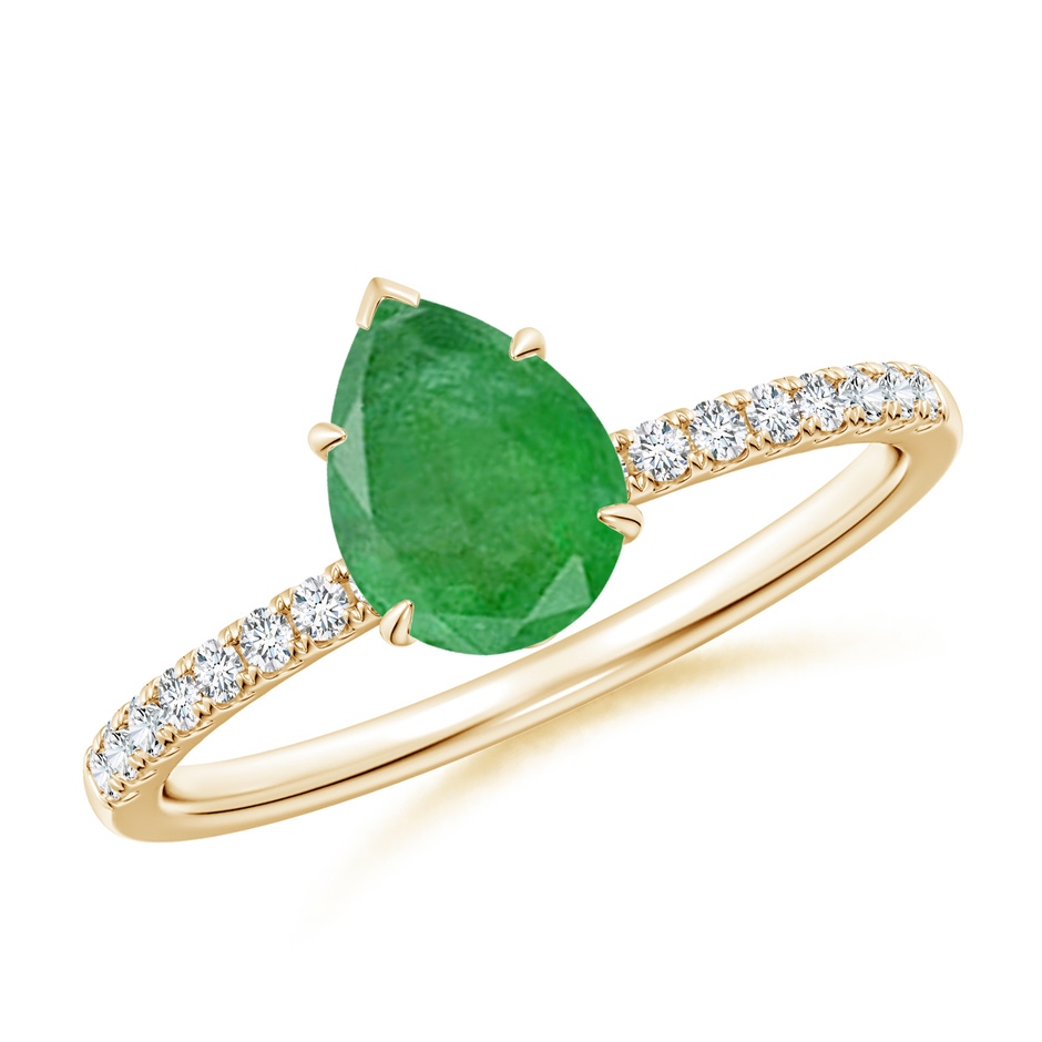 8x6mm A Pear-Shaped Emerald Hidden Halo Engagement Ring in Yellow Gold 