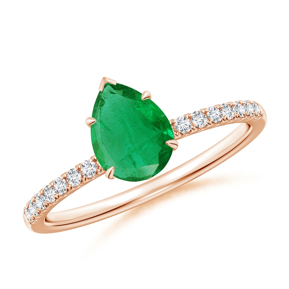 8x6mm AA Pear-Shaped Emerald Hidden Halo Engagement Ring in Rose Gold 
