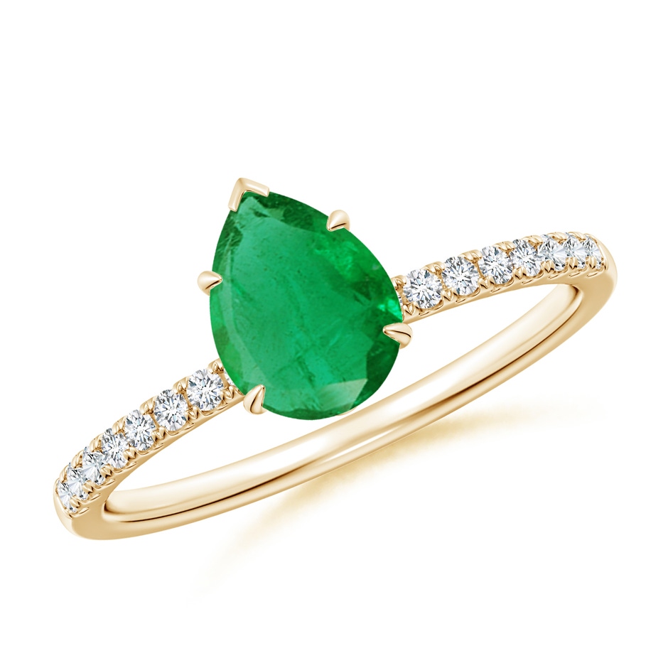 8x6mm AA Pear-Shaped Emerald Hidden Halo Engagement Ring in Yellow Gold 