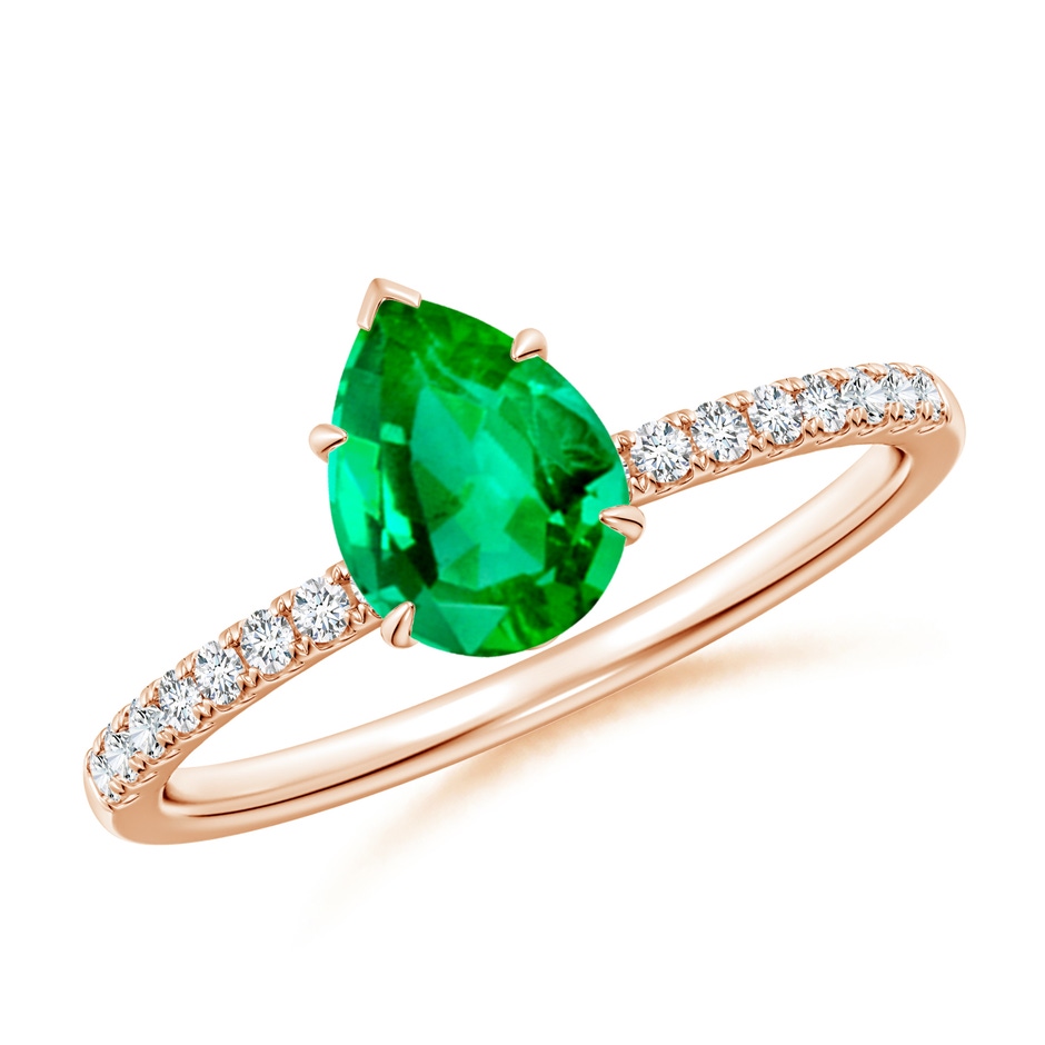 8x6mm AAA Pear-Shaped Emerald Hidden Halo Engagement Ring in Rose Gold 