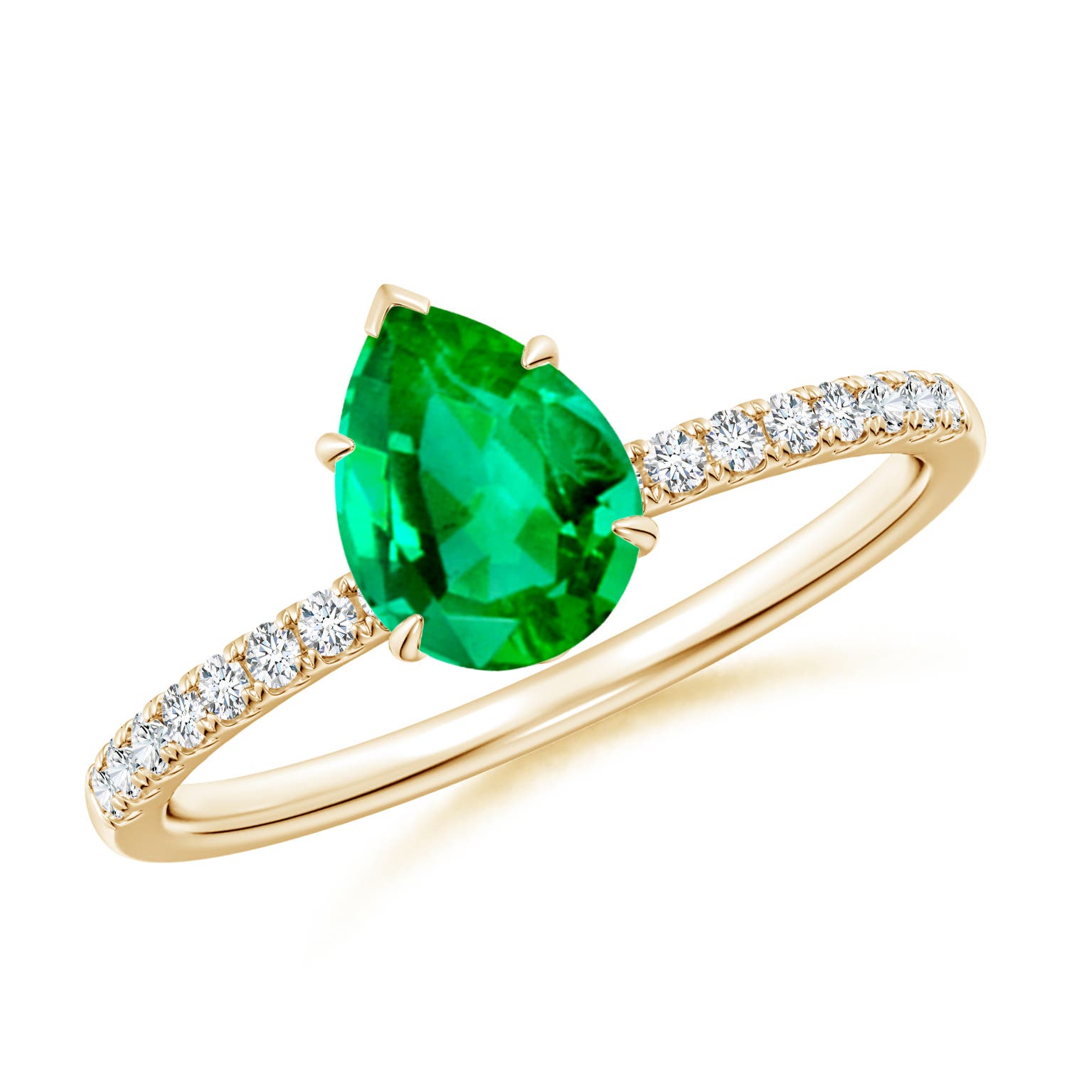 8x6mm AAA Pear-Shaped Emerald Hidden Halo Engagement Ring in Yellow Gold
