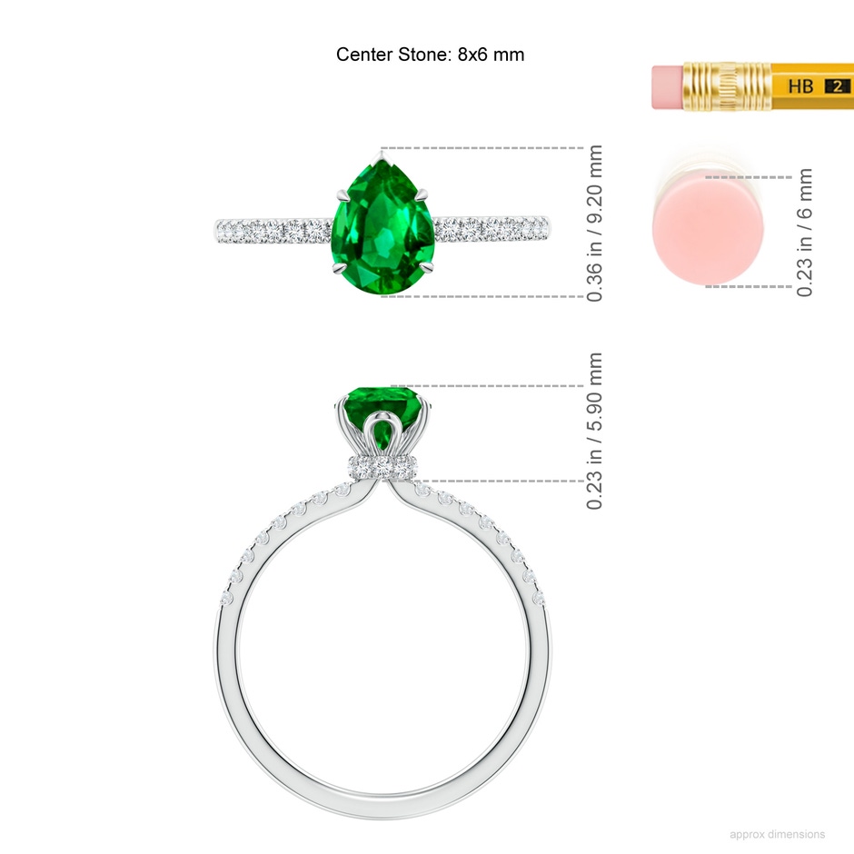 8x6mm AAAA Pear-Shaped Emerald Hidden Halo Engagement Ring in P950 Platinum ruler
